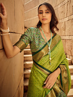 Thumbnail for NOZ2TOZ Women's Silk Blend Light Green Woven Design Designer Saree With Blouse Piece - Distacart