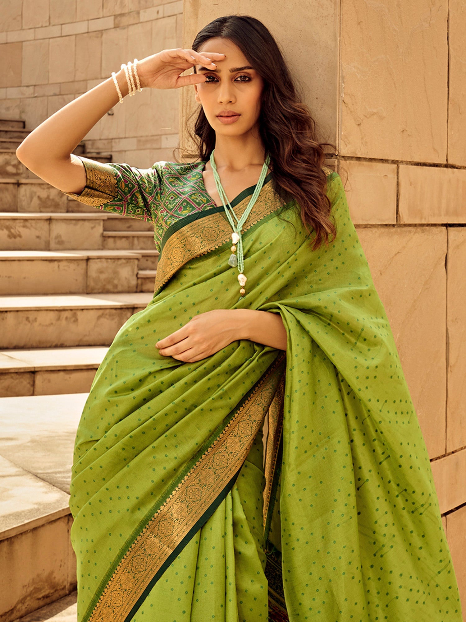 NOZ2TOZ Women's Silk Blend Light Green Woven Design Designer Saree With Blouse Piece - Distacart