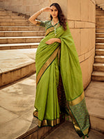 Thumbnail for NOZ2TOZ Women's Silk Blend Light Green Woven Design Designer Saree With Blouse Piece - Distacart