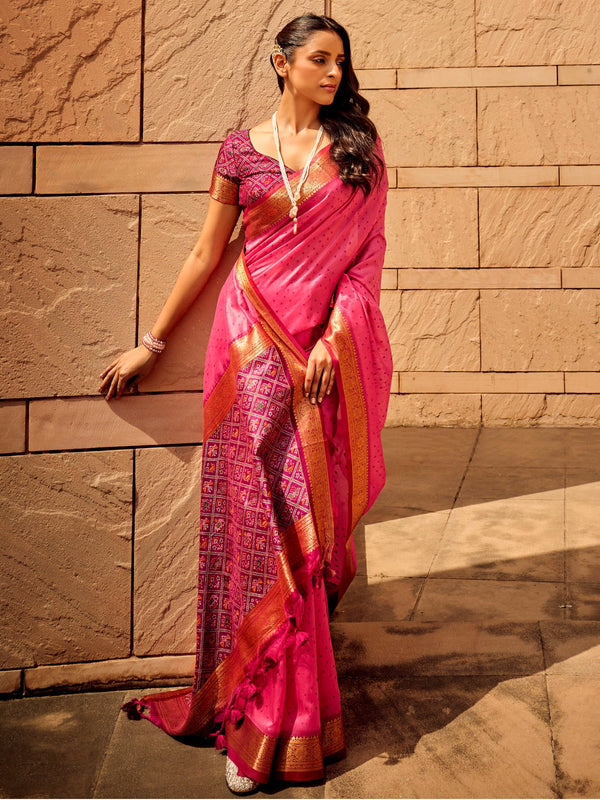 NOZ2TOZ Women's Silk Blend Pink Woven Design Designer Saree With Blouse Piece - Distacart