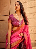 Thumbnail for NOZ2TOZ Women's Silk Blend Pink Woven Design Designer Saree With Blouse Piece - Distacart