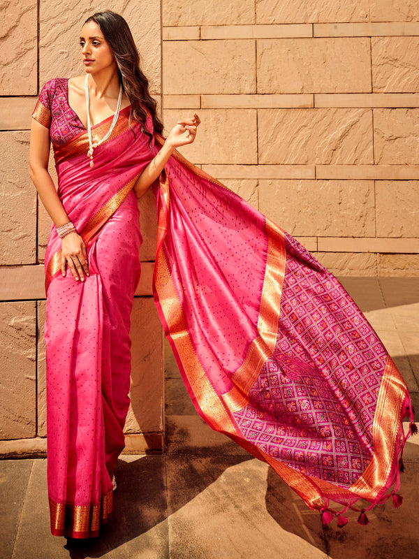 NOZ2TOZ Women's Silk Blend Pink Woven Design Designer Saree With Blouse Piece - Distacart