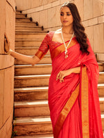 Thumbnail for NOZ2TOZ Women's Silk Blend Pink Woven Design Designer Saree With Blouse Piece - Distacart