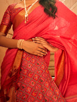Thumbnail for NOZ2TOZ Women's Silk Blend Pink Woven Design Designer Saree With Blouse Piece - Distacart