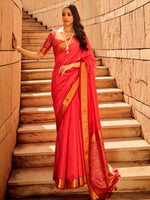 Thumbnail for NOZ2TOZ Women's Silk Blend Pink Woven Design Designer Saree With Blouse Piece - Distacart