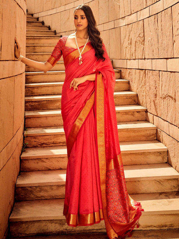 NOZ2TOZ Women's Silk Blend Pink Woven Design Designer Saree With Blouse Piece - Distacart