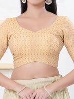 Thumbnail for Joban Fashion Light-Gold Tissue Elbow Sleeveless Back Open Blouse