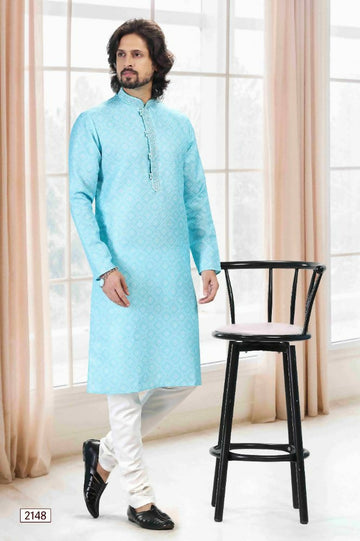 Raivat Ethnic Cotton Thread Work Kurta Pajama In Sky Blue Colour - Dista