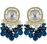 Thumbnail for Jewel City Traditional Gold-Plated Kundan Earrings with Blue Beads – Handcrafted Ethnic Dangler Jewelry – Wedding & Party Wear