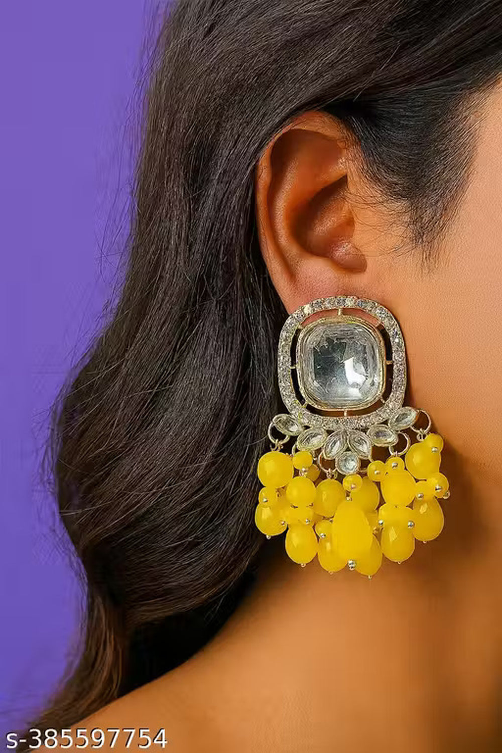 Jewel City Traditional Gold-Plated Kundan Earrings with Blue Beads – Handcrafted Ethnic Dangler Jewelry – Wedding & Party Wear