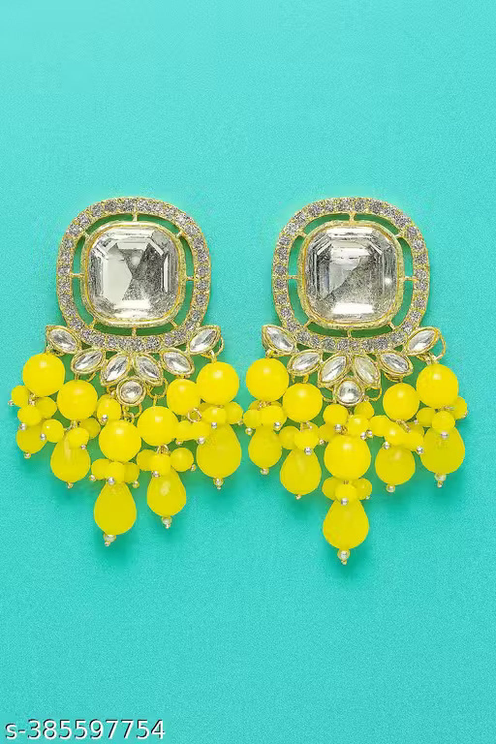 Jewel City Traditional Gold-Plated Kundan Earrings with Blue Beads – Handcrafted Ethnic Dangler Jewelry – Wedding & Party Wear