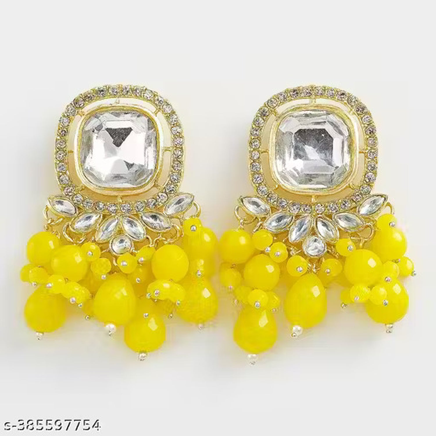 Jewel City Traditional Gold-Plated Kundan Earrings with Blue Beads – Handcrafted Ethnic Dangler Jewelry – Wedding & Party Wear