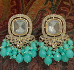 Thumbnail for Jewel City Traditional Gold-Plated Kundan Earrings with Blue Beads – Handcrafted Ethnic Dangler Jewelry – Wedding & Party Wear