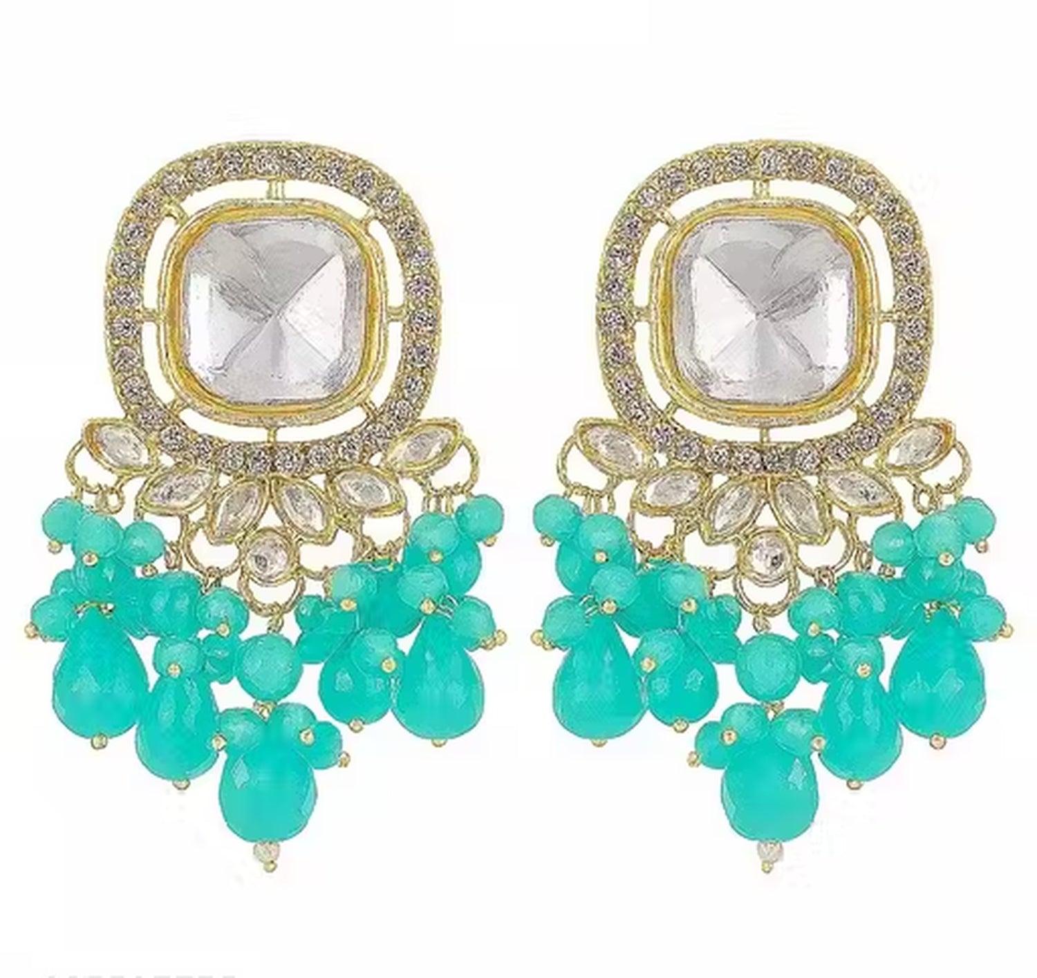 Jewel City Traditional Gold-Plated Kundan Earrings with Blue Beads – Handcrafted Ethnic Dangler Jewelry – Wedding & Party Wear