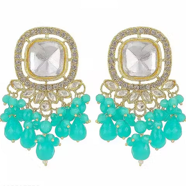 Jewel City Traditional Gold-Plated Kundan Earrings with Blue Beads – Handcrafted Ethnic Dangler Jewelry – Wedding & Party Wear - Distacart