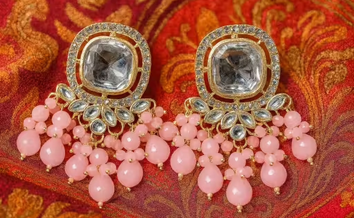 Jewel City Traditional Gold-Plated Kundan Earrings with Blue Beads – Handcrafted Ethnic Dangler Jewelry – Wedding & Party Wear