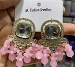Thumbnail for Jewel City Traditional Gold-Plated Kundan Earrings with Blue Beads – Handcrafted Ethnic Dangler Jewelry – Wedding & Party Wear