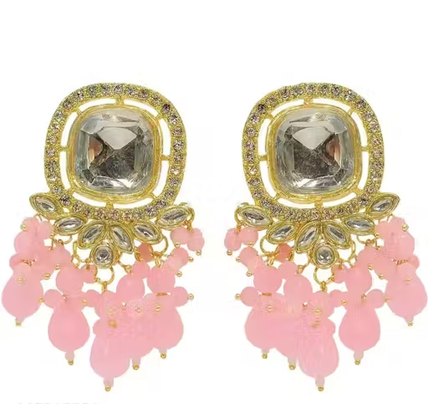 Jewel City Traditional Gold-Plated Kundan Earrings with Blue Beads – Handcrafted Ethnic Dangler Jewelry – Wedding & Party Wear