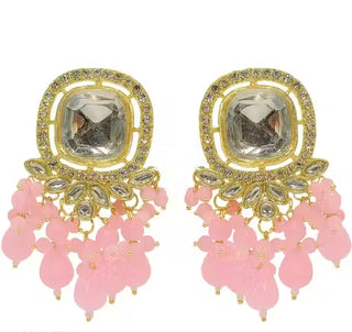 Jewel City Traditional Gold-Plated Kundan Earrings with Blue Beads – Handcrafted Ethnic Dangler Jewelry – Wedding & Party Wear
