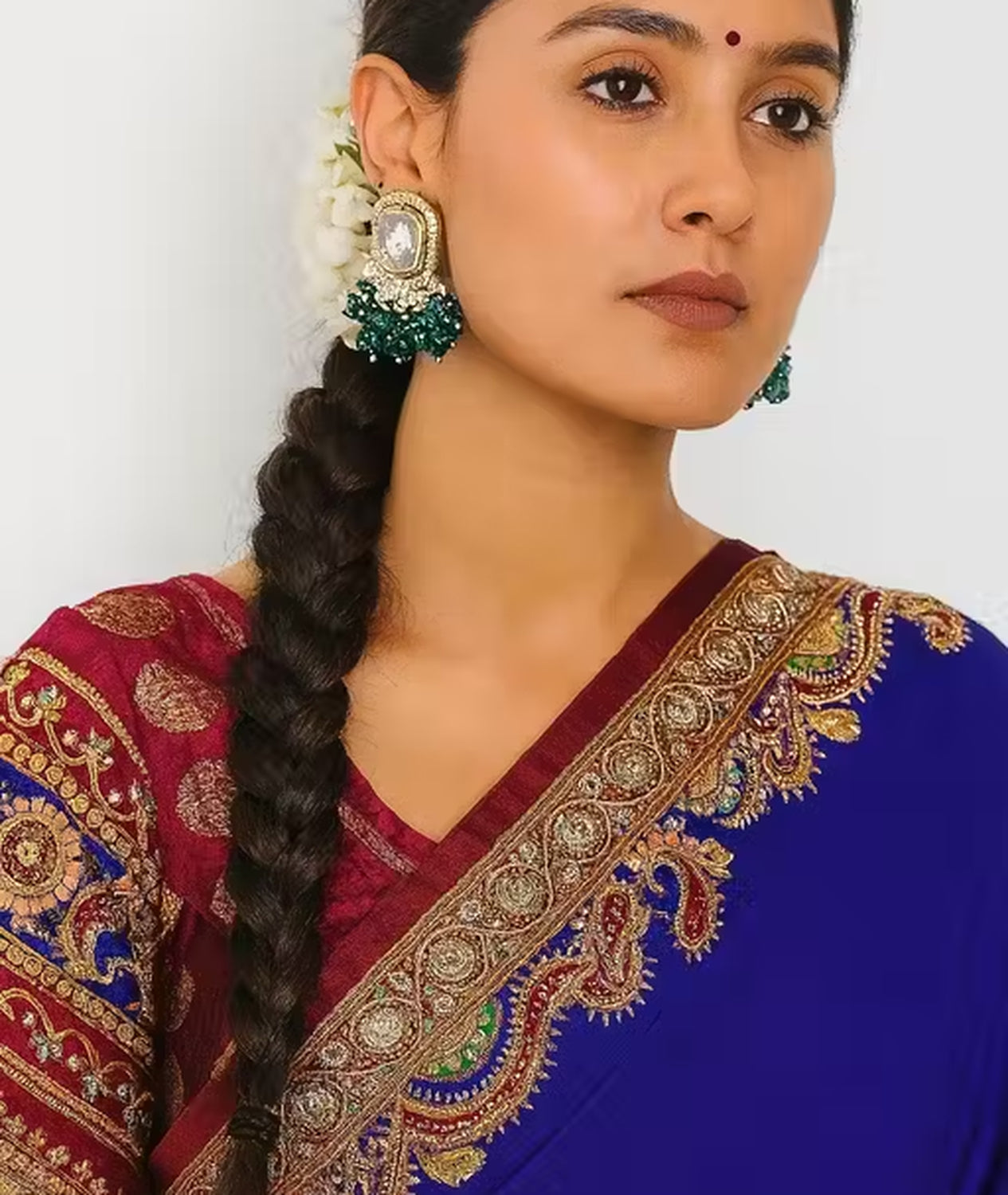 Jewel City Traditional Gold-Plated Kundan Earrings with Blue Beads – Handcrafted Ethnic Dangler Jewelry – Wedding & Party Wear