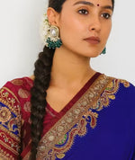 Thumbnail for Jewel City Traditional Gold-Plated Kundan Earrings with Blue Beads – Handcrafted Ethnic Dangler Jewelry – Wedding & Party Wear