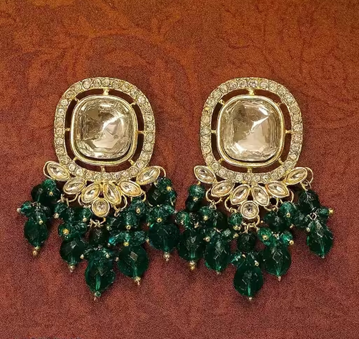 Jewel City Traditional Gold-Plated Kundan Earrings with Blue Beads – Handcrafted Ethnic Dangler Jewelry – Wedding & Party Wear