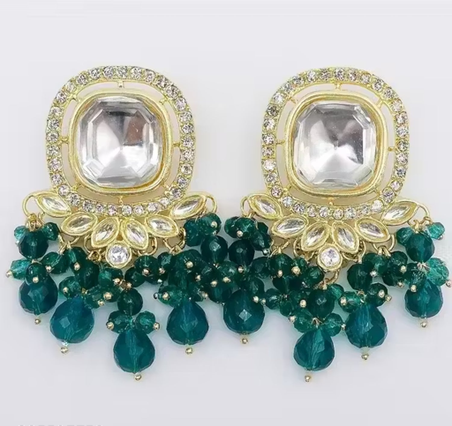 Jewel City Traditional Gold-Plated Kundan Earrings with Blue Beads – Handcrafted Ethnic Dangler Jewelry – Wedding & Party Wear