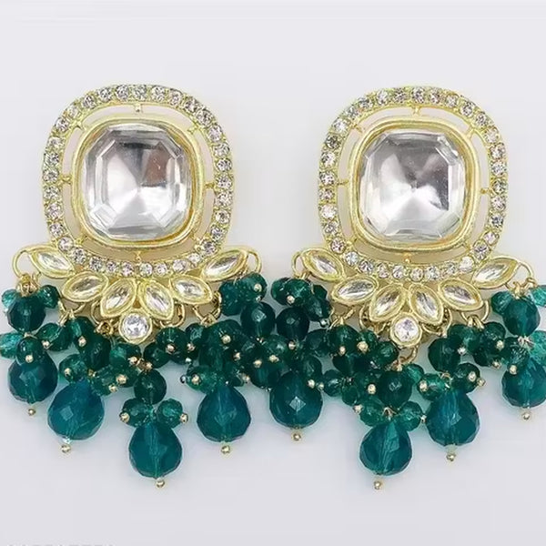 Jewel City Traditional Gold-Plated Kundan Earrings with Blue Beads – Handcrafted Ethnic Dangler Jewelry – Wedding & Party Wear - Distacart