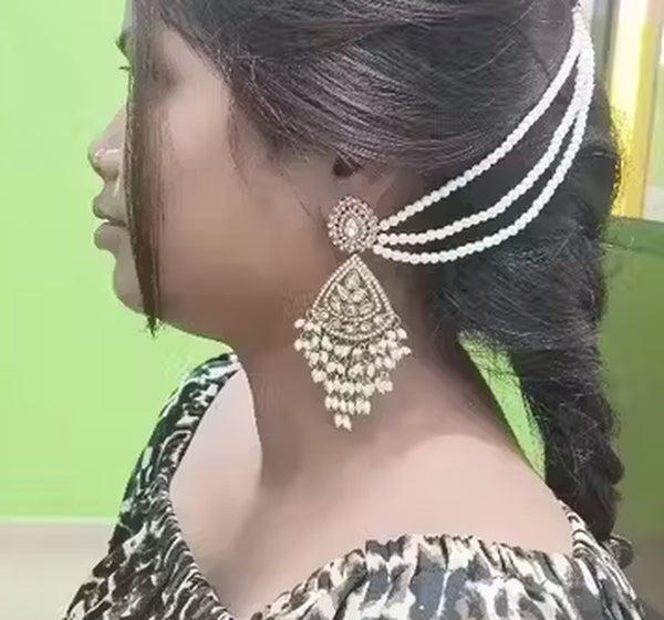 Jewel City Latest Traditional Wedding Earring With Hair Chain For Women