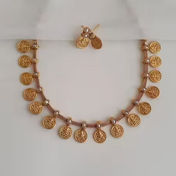 Jewel City Temple Coin Necklace Set – Traditional Gold-Plated Lakshmi Design – South Indian Ethnic Jewelry Set