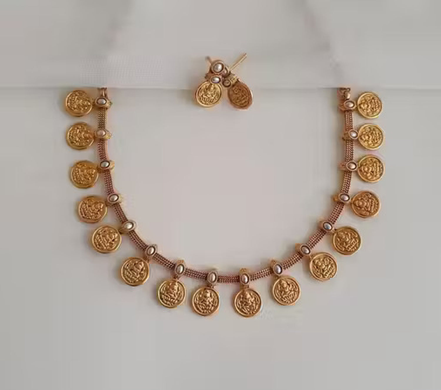Jewel City Temple Coin Necklace Set – Traditional Gold-Plated Lakshmi Design – South Indian Ethnic Jewelry Set - Distacart