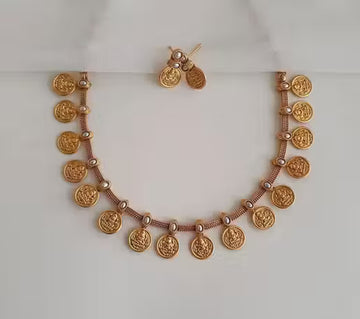 Jewel City Temple Coin Necklace Set – Traditional Gold-Plated Lakshmi Design – South Indian Ethnic Jewelry Set - Distacart