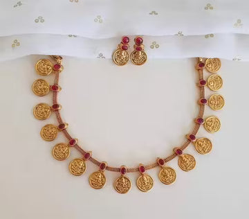 Jewel City Temple Coin Necklace Set – Traditional Gold-Plated Lakshmi Design – South Indian Ethnic Jewelry Set - Distacart