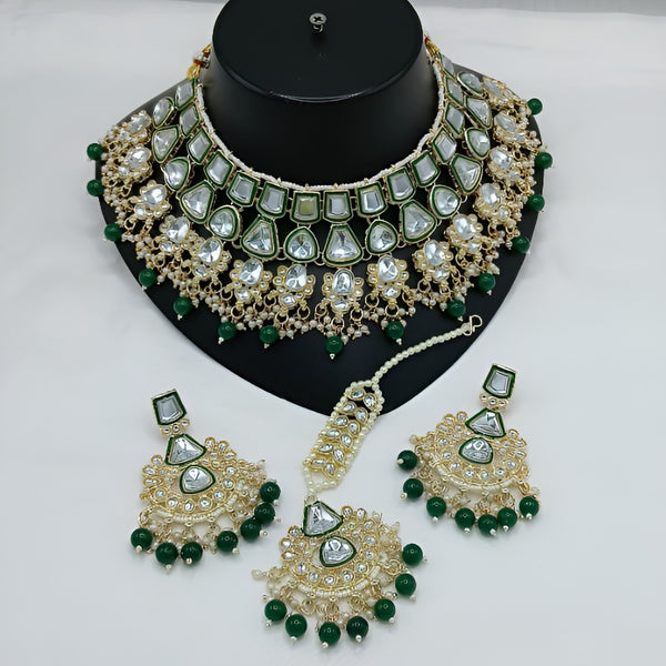 Jewel City Kundan Choker Set with Pearl Tassels - Premium Glass Cut Stone Wedding Collection - Distacart