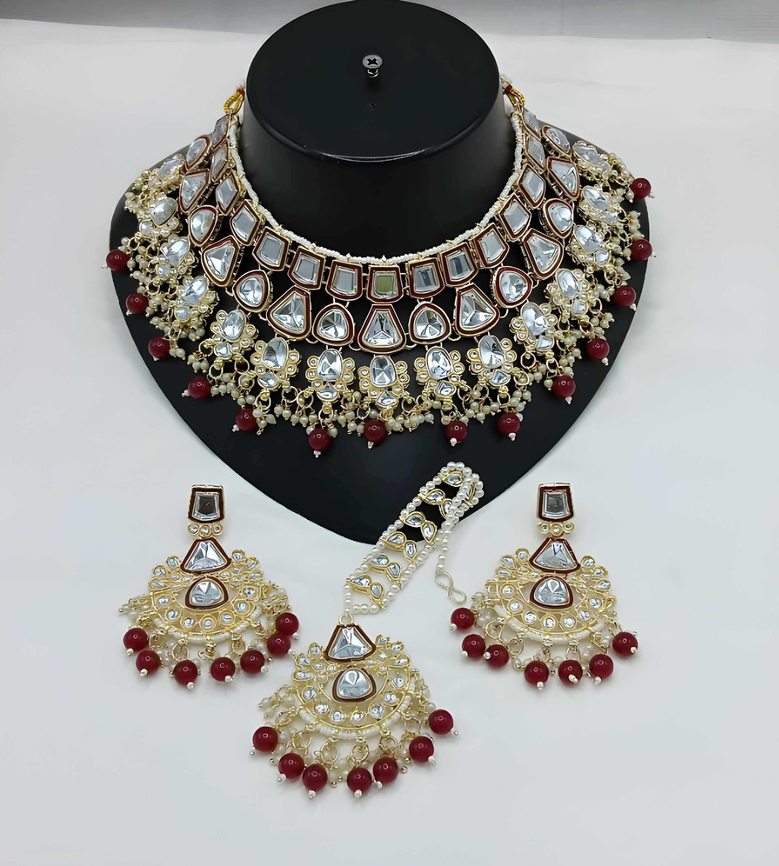Jewel City Kundan Choker Set with Pearl Tassels - Premium Glass Cut Stone Wedding Collection