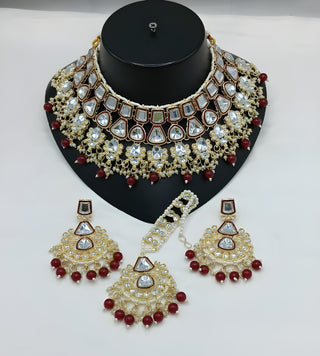Jewel City Kundan Choker Set with Pearl Tassels - Premium Glass Cut Stone Wedding Collection