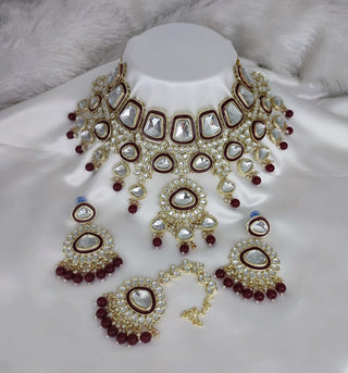 Jewel City Crystal Glass Kundan Choker Set with Maang Tikka - Royal Wedding Collection (Premium Pearl Drops)