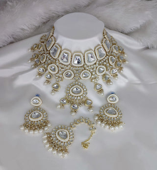 Jewel City Crystal Glass Kundan Choker Set with Maang Tikka - Royal Wedding Collection (Premium Pearl Drops)