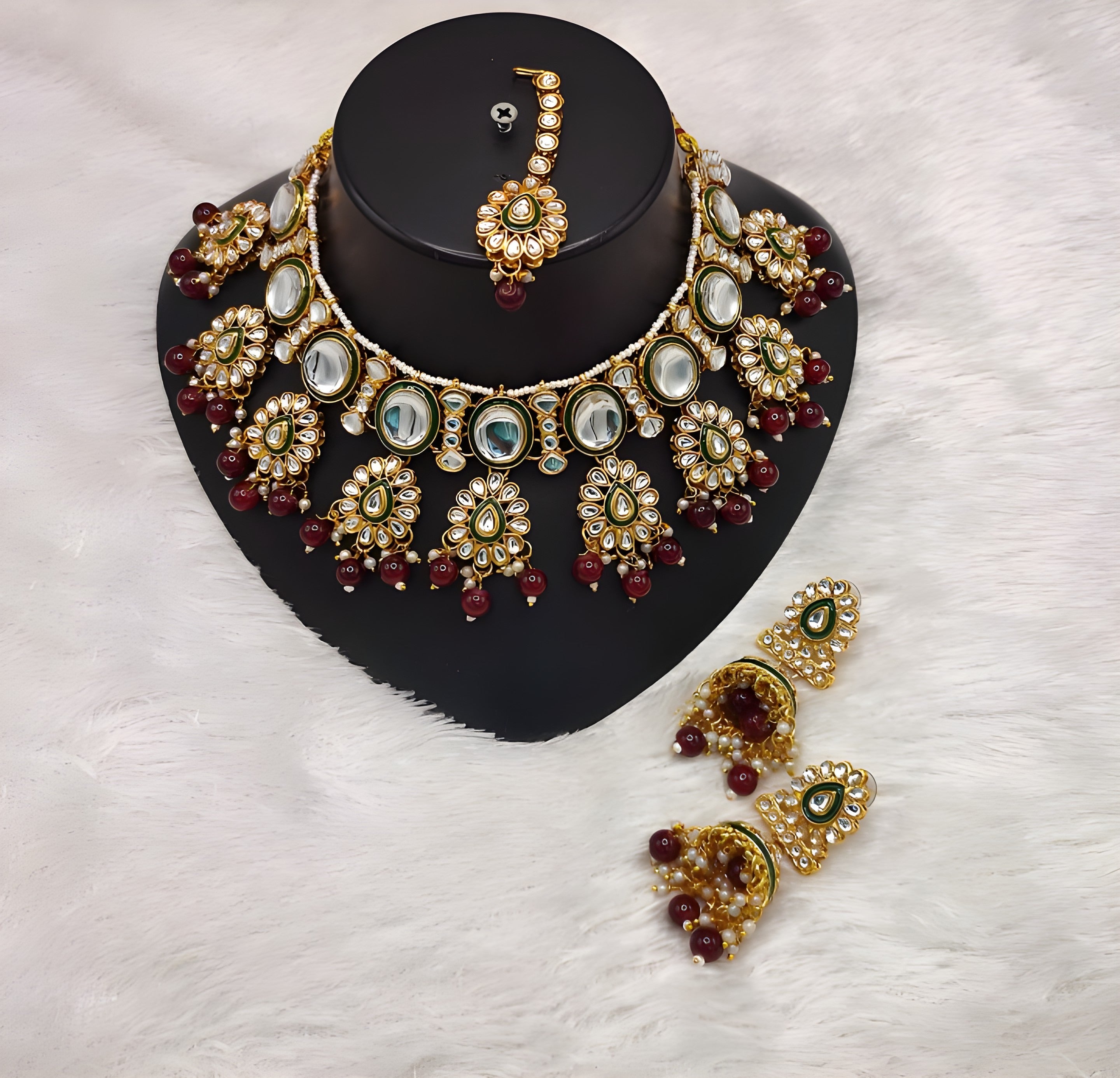 Jewel City Kundan Pearl Necklace Set with Maang Tikka - Designer Meenakari Wedding Jewelry Collection