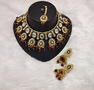 Jewel City Kundan Pearl Necklace Set with Maang Tikka - Designer Meenakari Wedding Jewelry Collection