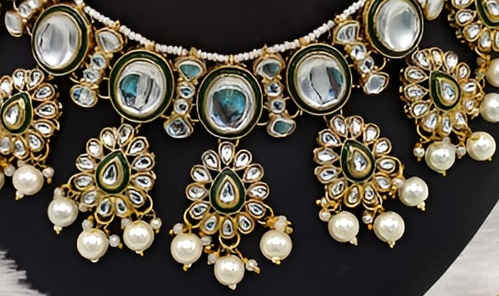 Jewel City Kundan Pearl Necklace Set with Maang Tikka - Designer Meenakari Wedding Jewelry Collection