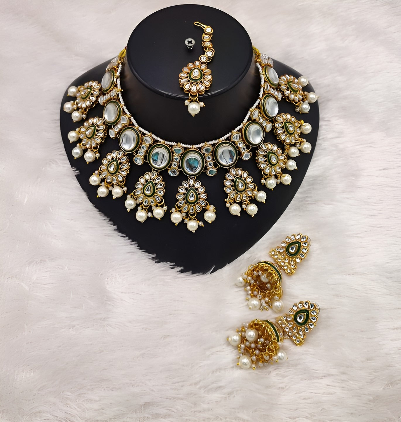 Jewel City Kundan Pearl Necklace Set with Maang Tikka - Designer Meenakari Wedding Jewelry Collection