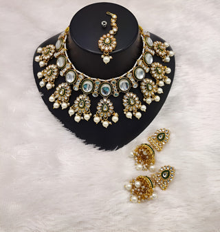 Jewel City Kundan Pearl Necklace Set with Maang Tikka - Designer Meenakari Wedding Jewelry Collection