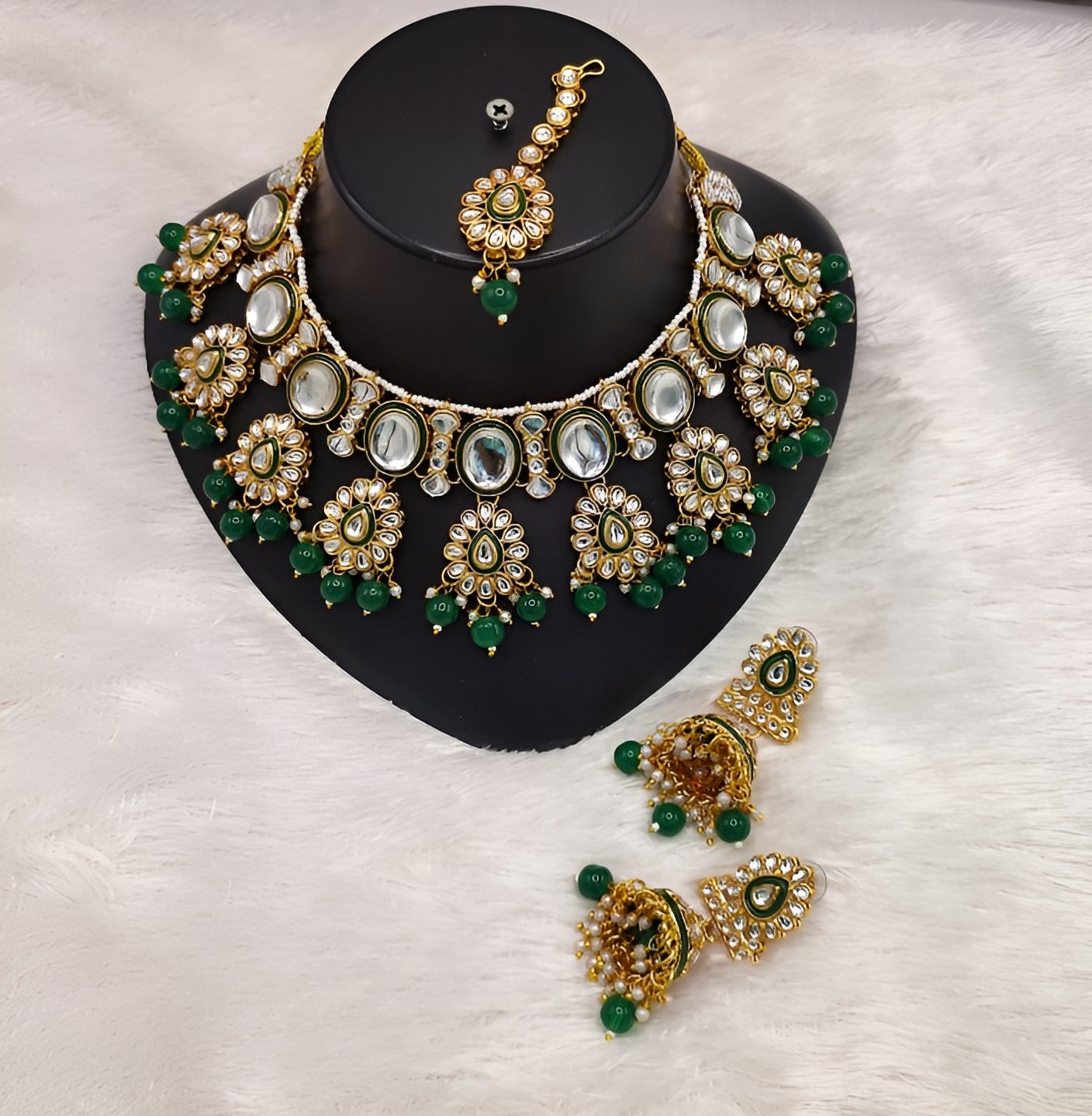 Jewel City Kundan Pearl Necklace Set with Maang Tikka - Designer Meenakari Wedding Jewelry Collection