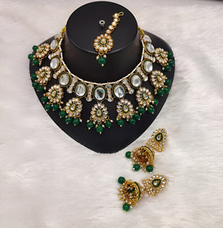 Jewel City Kundan Pearl Necklace Set with Maang Tikka - Designer Meenakari Wedding Jewelry Collection