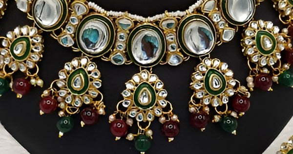 Jewel City Kundan Pearl Necklace Set with Maang Tikka - Designer Meenakari Wedding Jewelry Collection