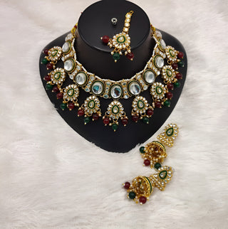 Jewel City Kundan Pearl Necklace Set with Maang Tikka - Designer Meenakari Wedding Jewelry Collection