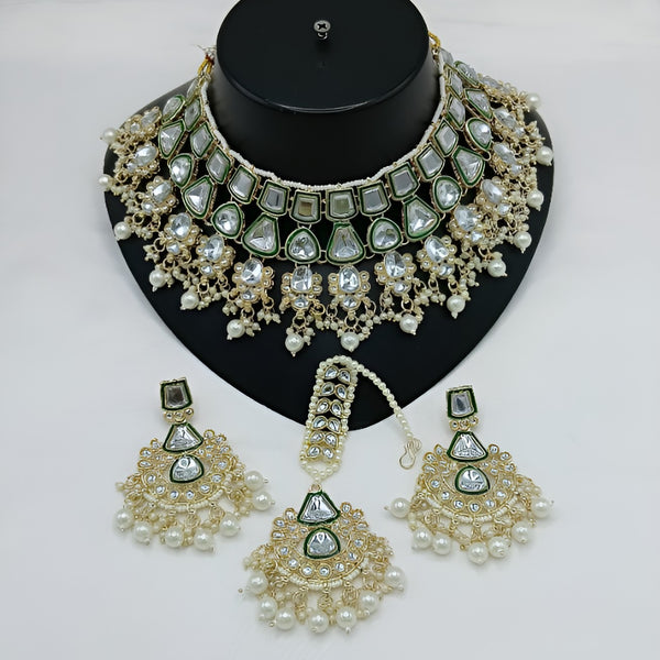 Jewel City Kundan Choker Set with Pearl Tassels - Premium Glass Cut Stone Wedding Collection - Distacart