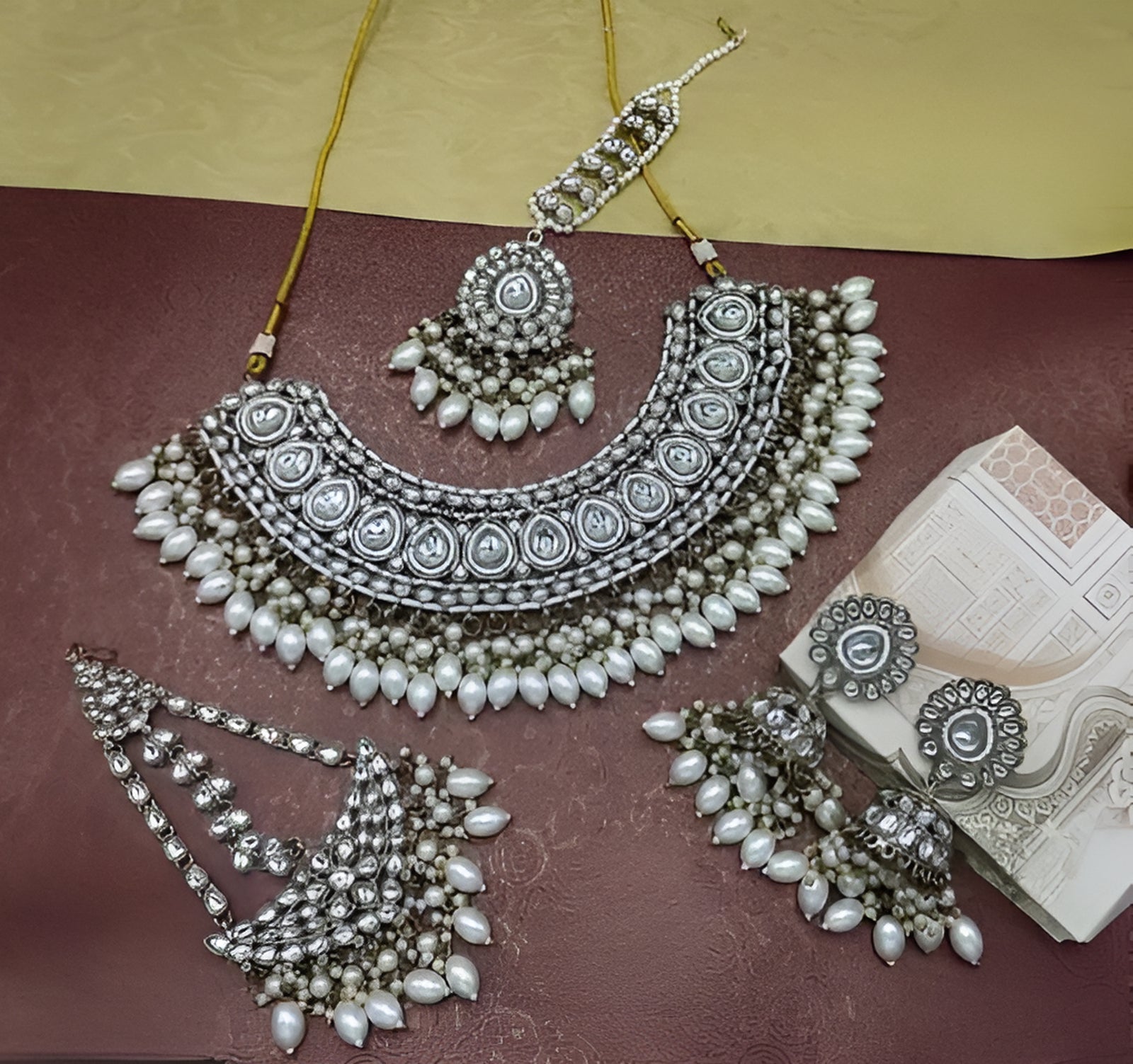 Jewel City Kundan Choker Necklace Set with Tikka, Earrings & Passa - Handcrafted Traditional Wedding Jewelry Collection - Distacart