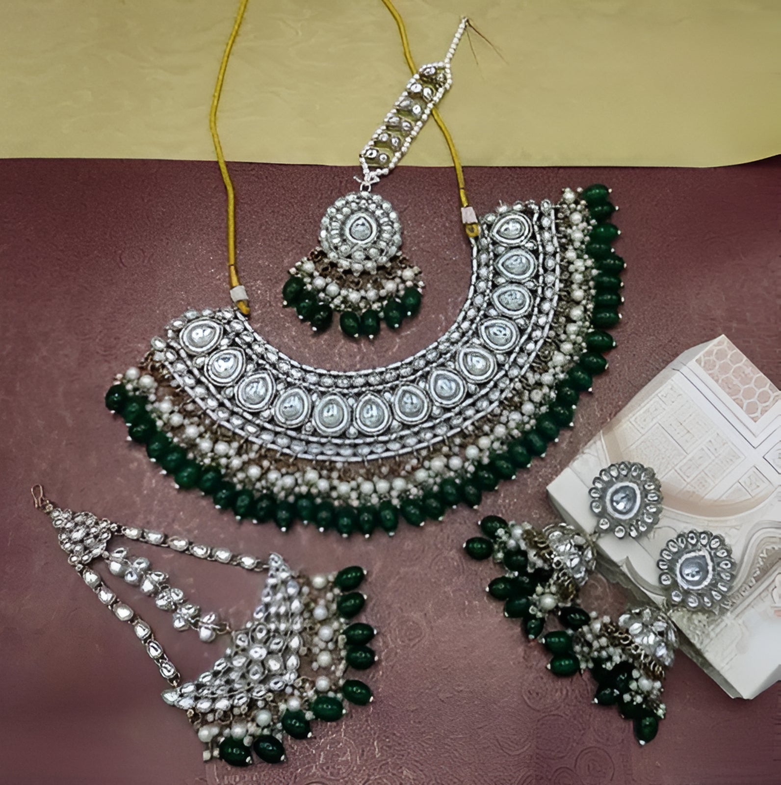 Jewel City Green Kundan Choker Necklace Set with Tikka, Earrings & Passa - Handcrafted Traditional Wedding Jewelry Collection